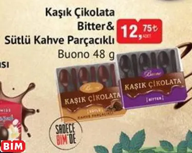 BUONO  KAŞIK ÇİKOLATA  BİTTER& SÜTLÜ KAHVE PARÇACIKLI